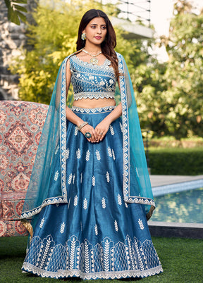 Turquoise Blue Silk Readymade Lehenga With Dupatta