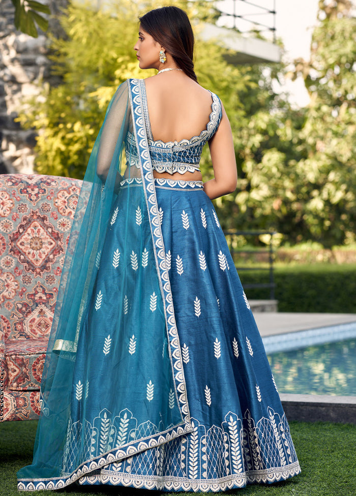 Turquoise Blue Silk Readymade Lehenga With Dupatta