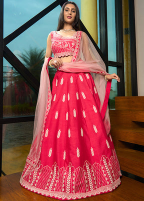 Pink Silk Readymade Lehenga With Dupatta