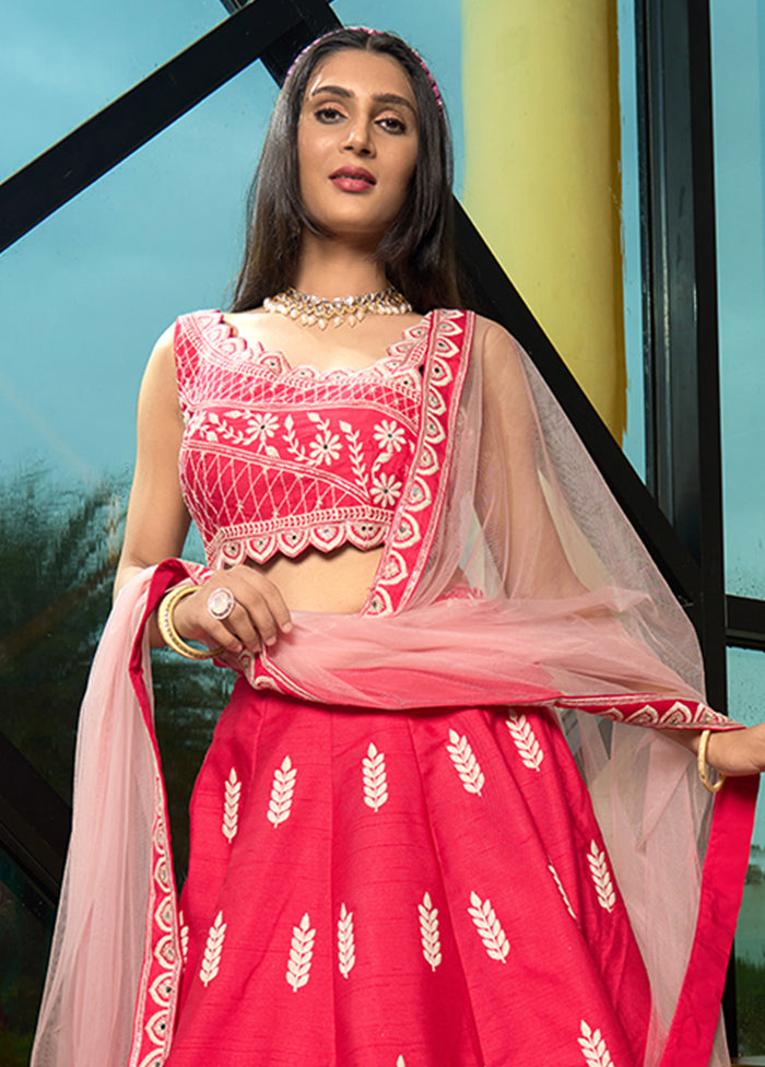 Pink Silk Readymade Lehenga With Dupatta
