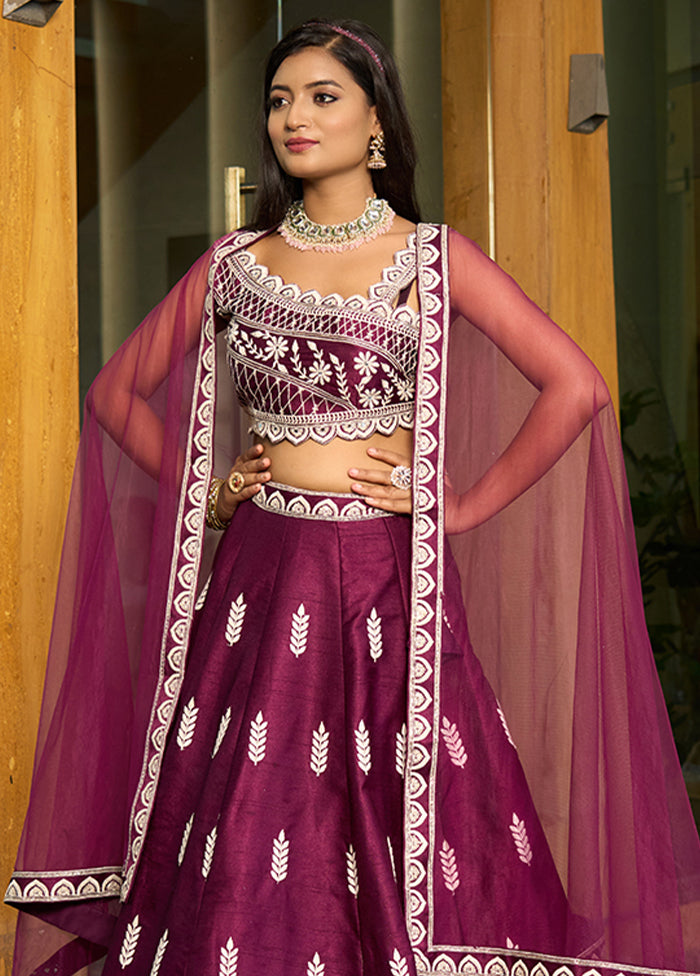 Magenta Silk Readymade Lehenga With Dupatta