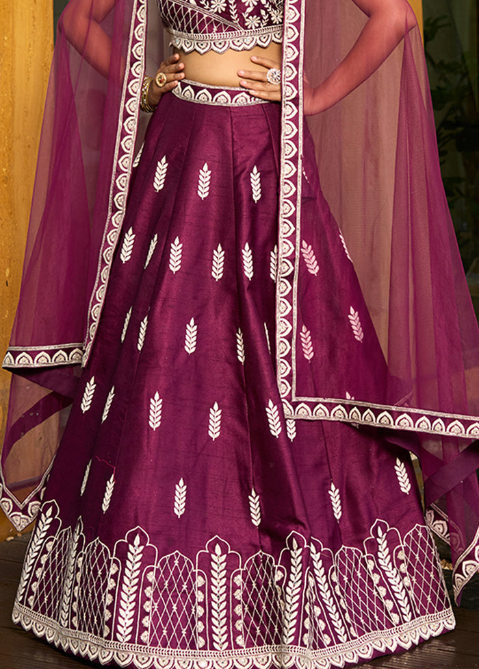 Magenta Silk Readymade Lehenga With Dupatta