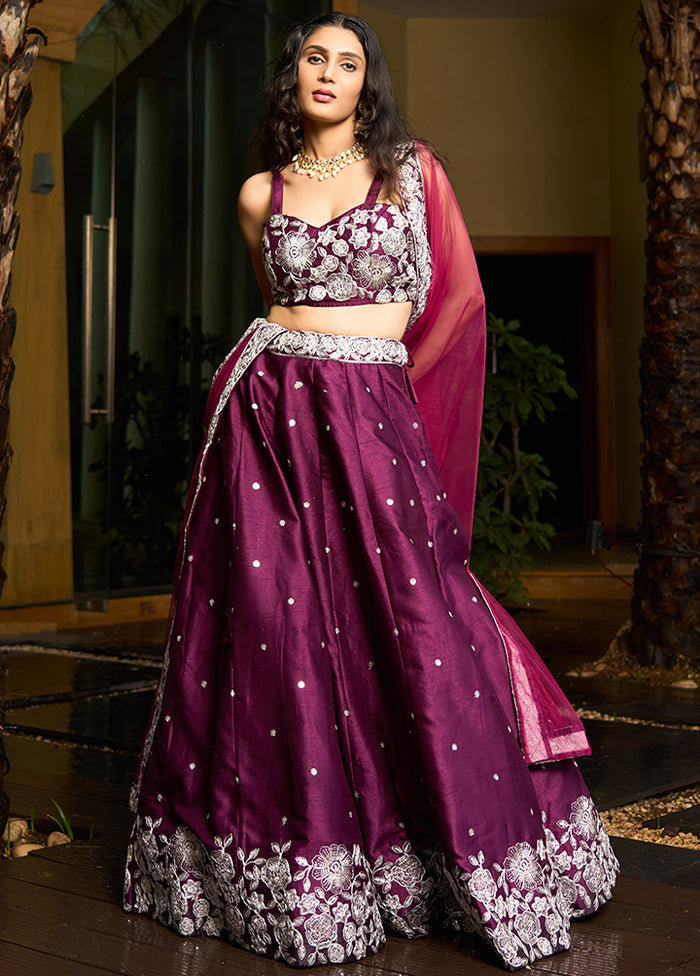 Magenta Silk Readymade Lehenga With Dupatta