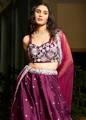 Magenta Silk Readymade Lehenga With Dupatta