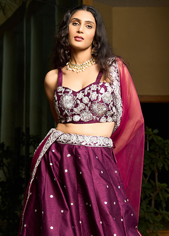 Magenta Silk Readymade Lehenga With Dupatta