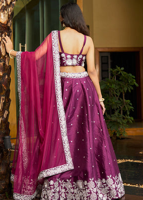 Magenta Silk Readymade Lehenga With Dupatta