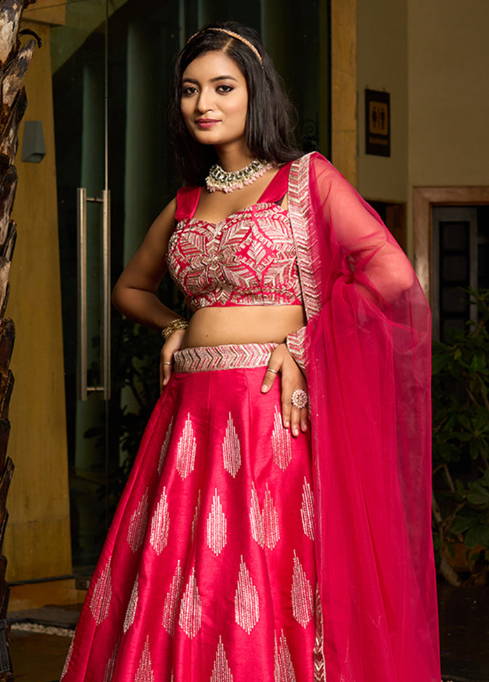 Pink Silk Readymade Lehenga With Dupatta