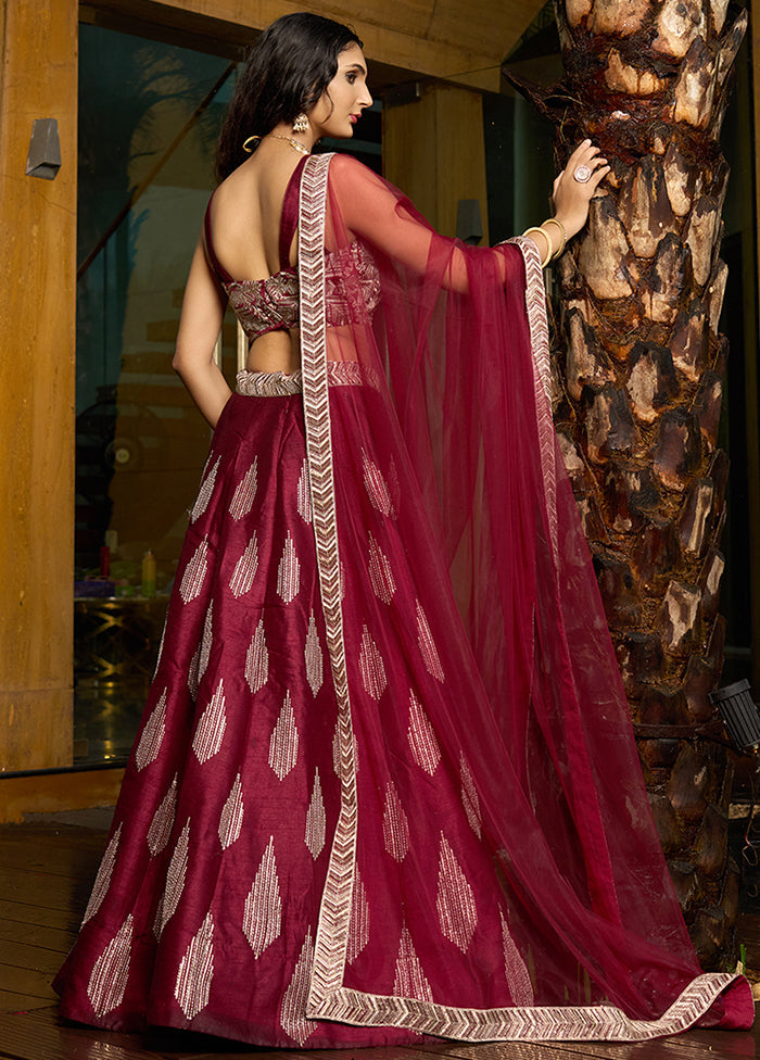 Maroon Silk Readymade Lehenga With Dupatta