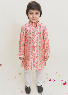 Powder Pink Silk Kurta Pajama Set For Boys - Indian Silk House Agencies