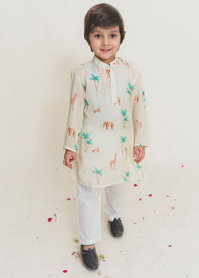 Pale Yellow Silk Kurta Pajama Set For Boys - Indian Silk House Agencies