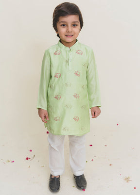 Green Silk Kurta Pajama Set For Boys - Indian Silk House Agencies