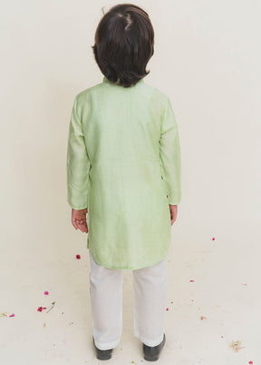 Green Silk Kurta Pajama Set For Boys - Indian Silk House Agencies