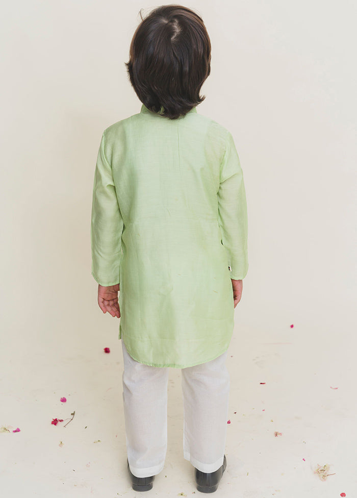 Green Silk Kurta Pajama Set For Boys - Indian Silk House Agencies