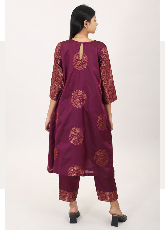 2 Pc Magenta Readymade Pure Silk Kurti Set - Indian Silk House Agencies