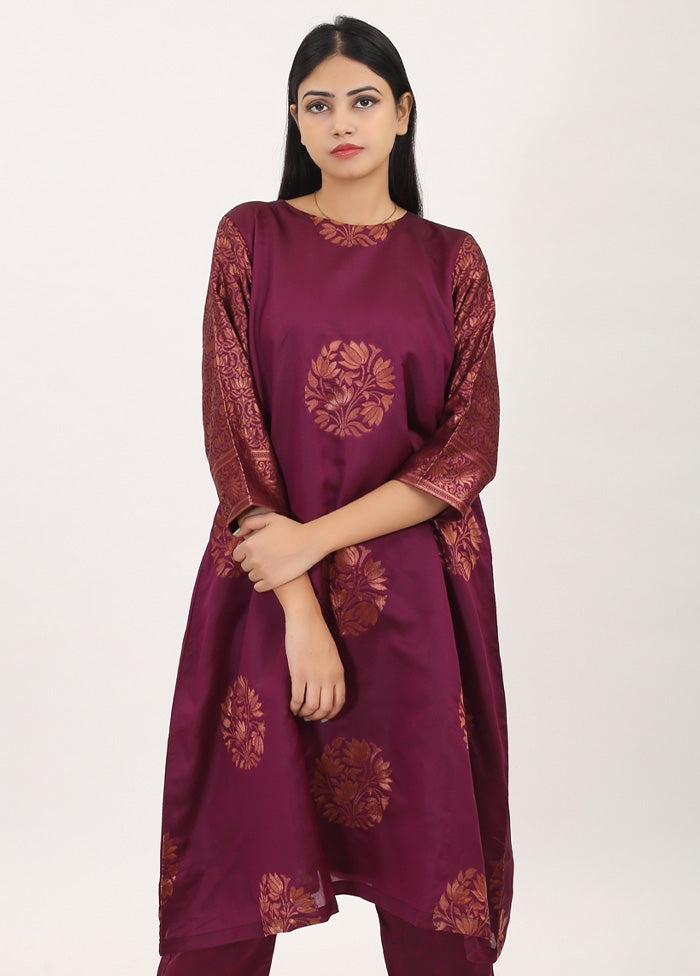 2 Pc Magenta Readymade Pure Silk Kurti Set - Indian Silk House Agencies