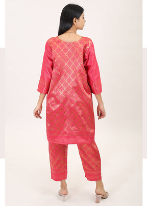 2 Pc Pink Readymade Pure Silk Kurti Set - Indian Silk House Agencies