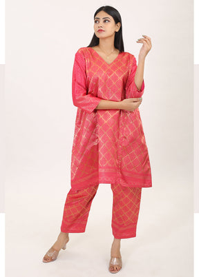 2 Pc Pink Readymade Pure Silk Kurti Set - Indian Silk House Agencies