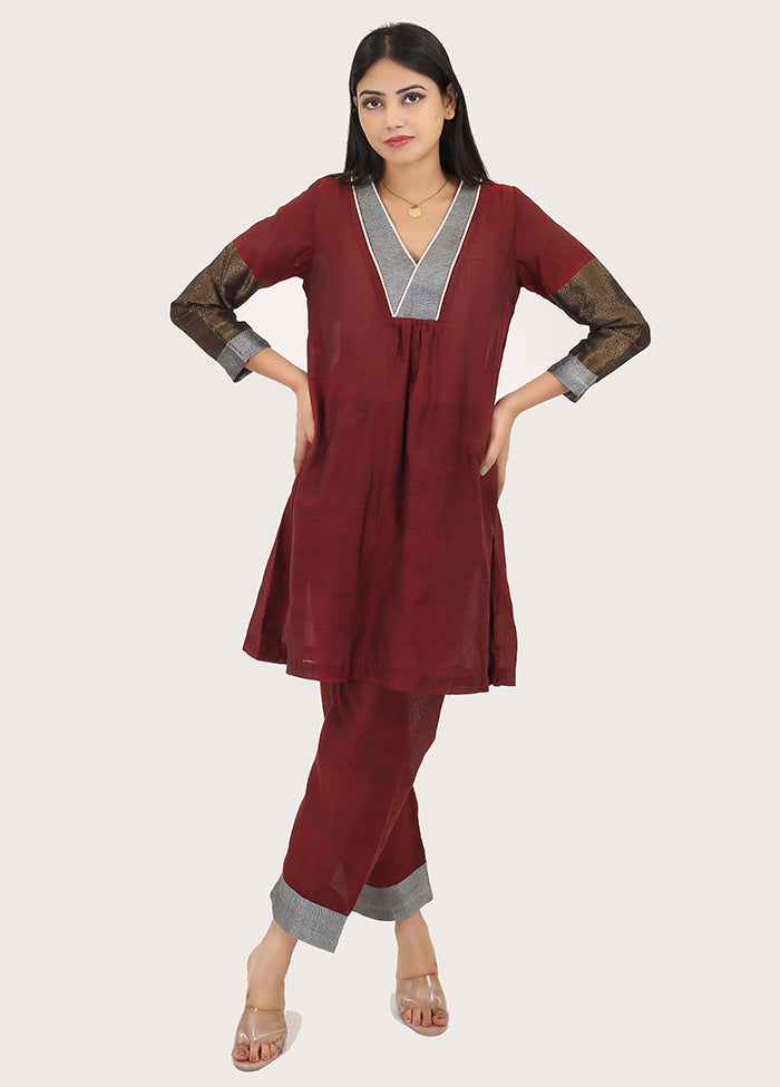 2 Pc Red Pure Readymade Cotton Kurti Set - Indian Silk House Agencies