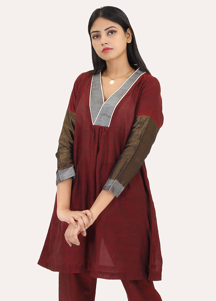 2 Pc Red Pure Readymade Cotton Kurti Set - Indian Silk House Agencies