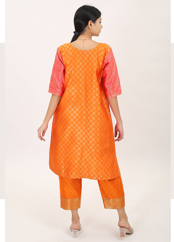 2 Pc Pink Readymade Pure Silk Kurti Set - Indian Silk House Agencies