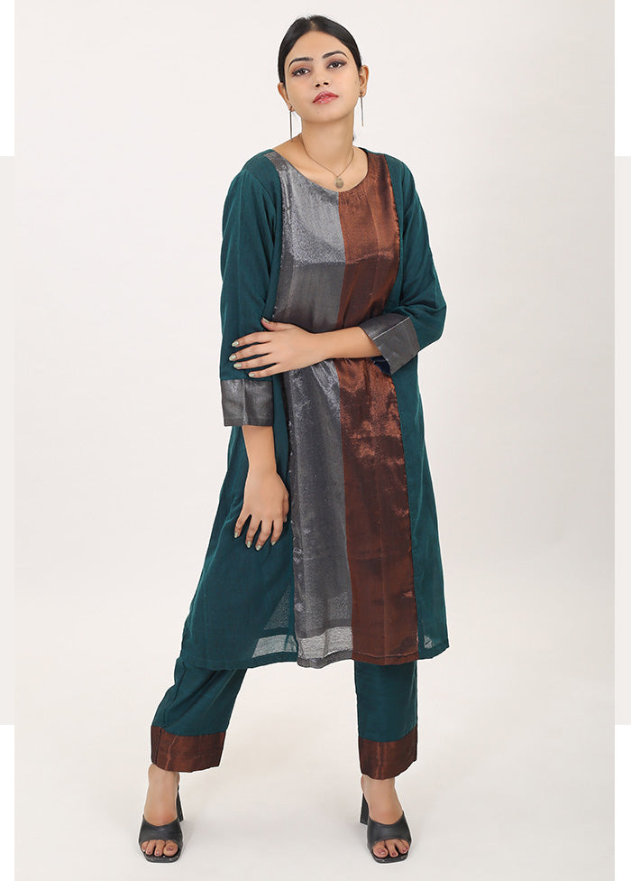 2 Pc Green Pure Readymade Cotton Kurti Set - Indian Silk House Agencies