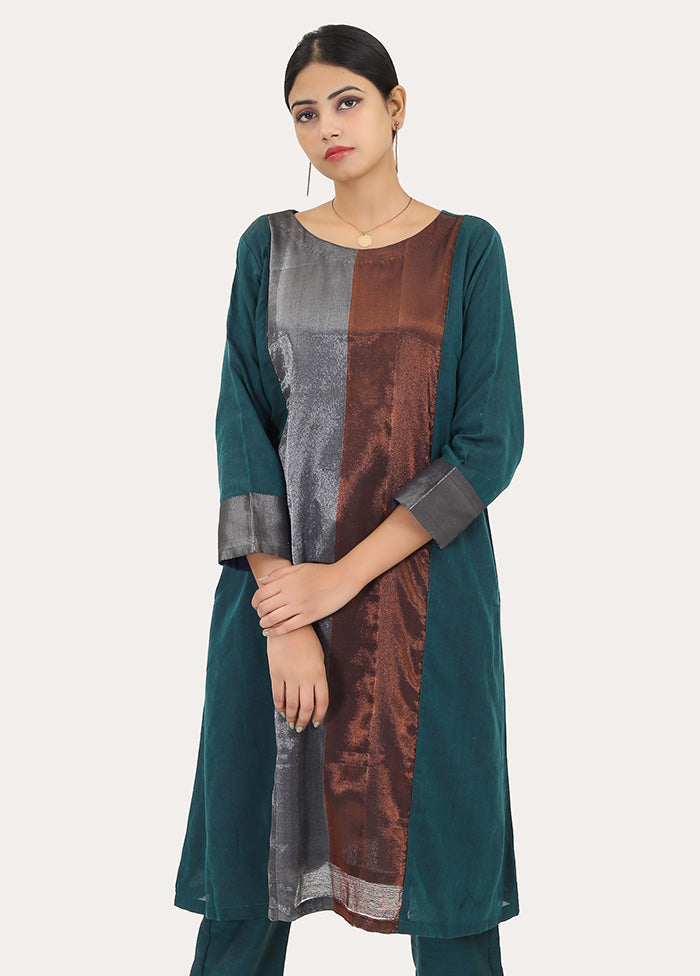 2 Pc Green Pure Readymade Cotton Kurti Set - Indian Silk House Agencies