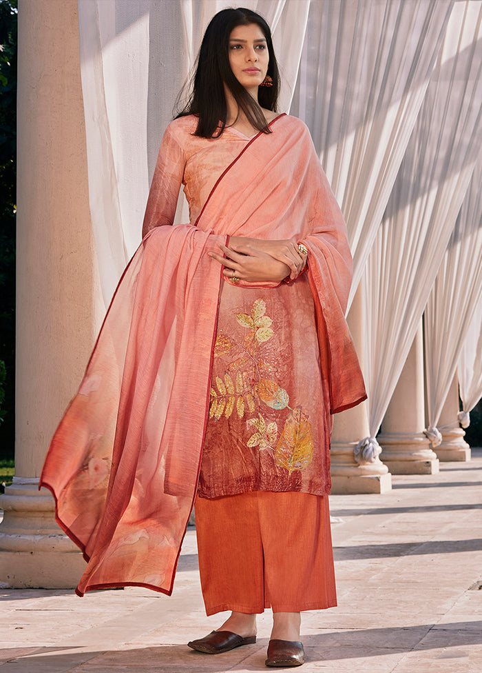 3 Pc Orange Unstitched Silk Suit Set