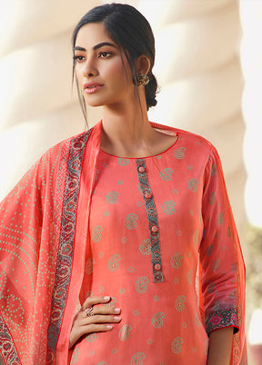 3 Pc Peach Unstitched Silk Suit Set