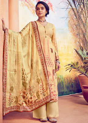 3 Pc Yellow Unstitched Cotton Suit Set