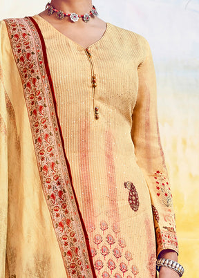 3 Pc Yellow Unstitched Cotton Suit Set