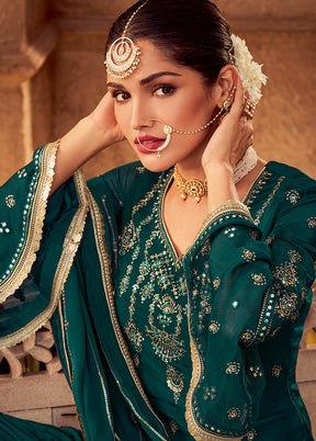 3 Pc Green Unstitched Silk Suit Set