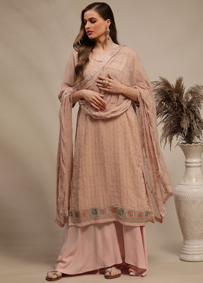 3 Pc Peach Unstitched Georgette Suit Set