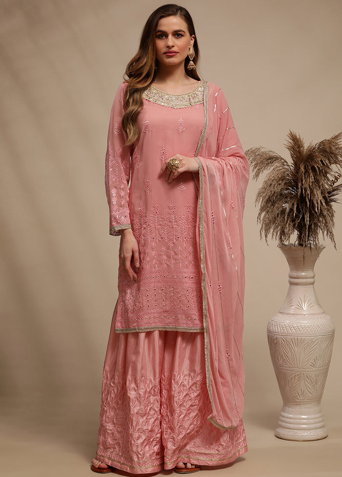 3 Pc Pink Unstitched Georgette Suit Set