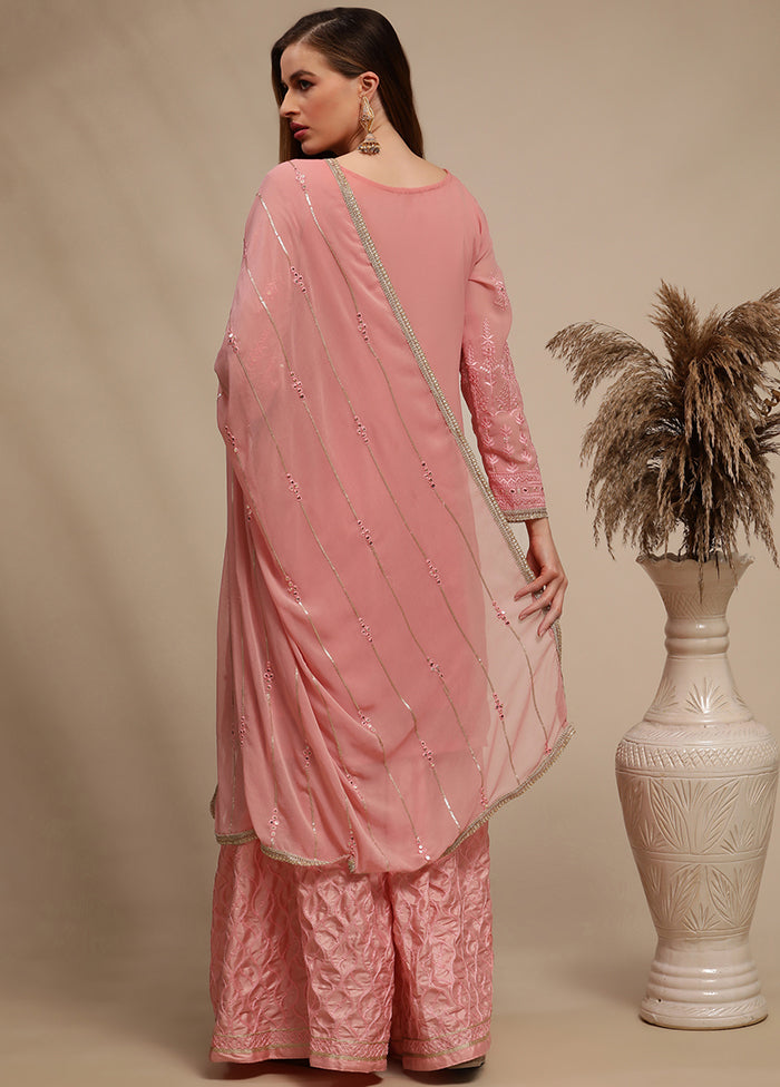 3 Pc Pink Unstitched Georgette Suit Set