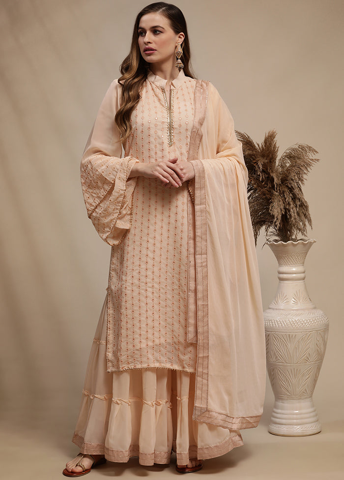 3 Pc Peach Unstitched Georgette Suit Set