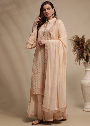 3 Pc Peach Unstitched Georgette Suit Set