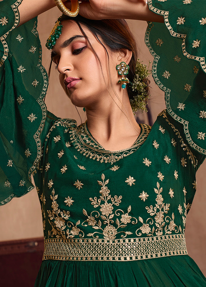 3 Pc Green Semi Stitched Chiffon Suit Set With Dupatta VDSL100160826 - Indian Silk House Agencies