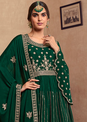 3 Pc Green Semi Stitched Chiffon Suit Set With Dupatta VDSL100160826 - Indian Silk House Agencies