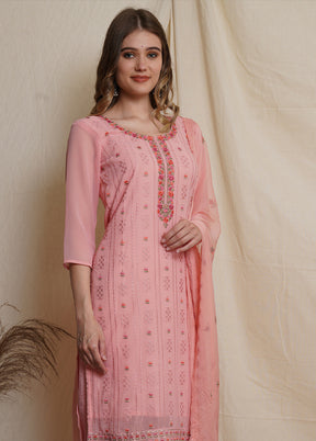 3 Pc Pink Unstitched Georgette Suit Set