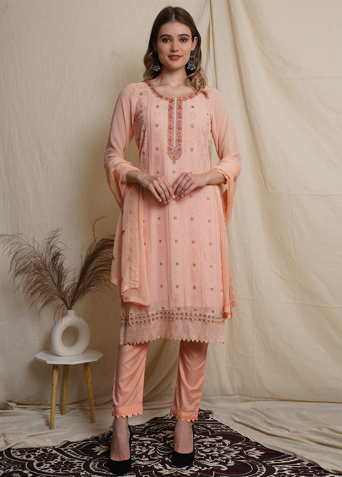 3 Pc Peach Unstitched Georgette Suit Set