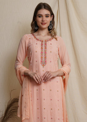 3 Pc Peach Unstitched Georgette Suit Set