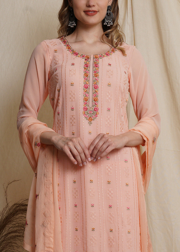 3 Pc Peach Unstitched Georgette Suit Set