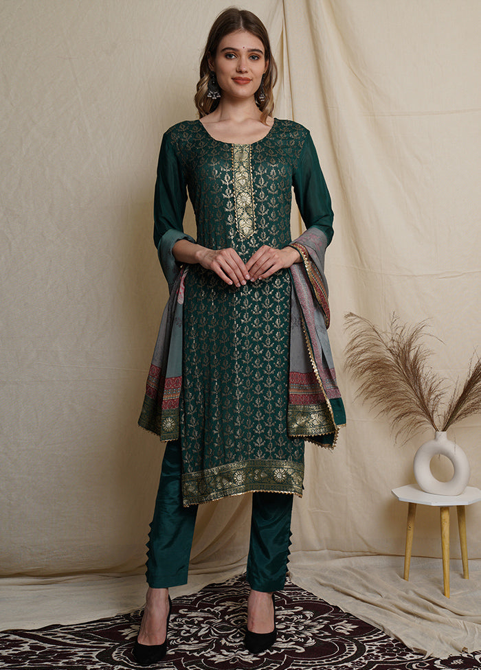 3 Pc Green Unstitched Santoon Suit Set