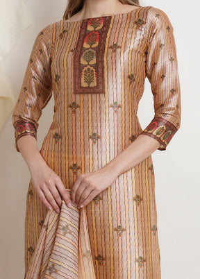 3 Pc Multicolor Unstitched Silk Suit Set