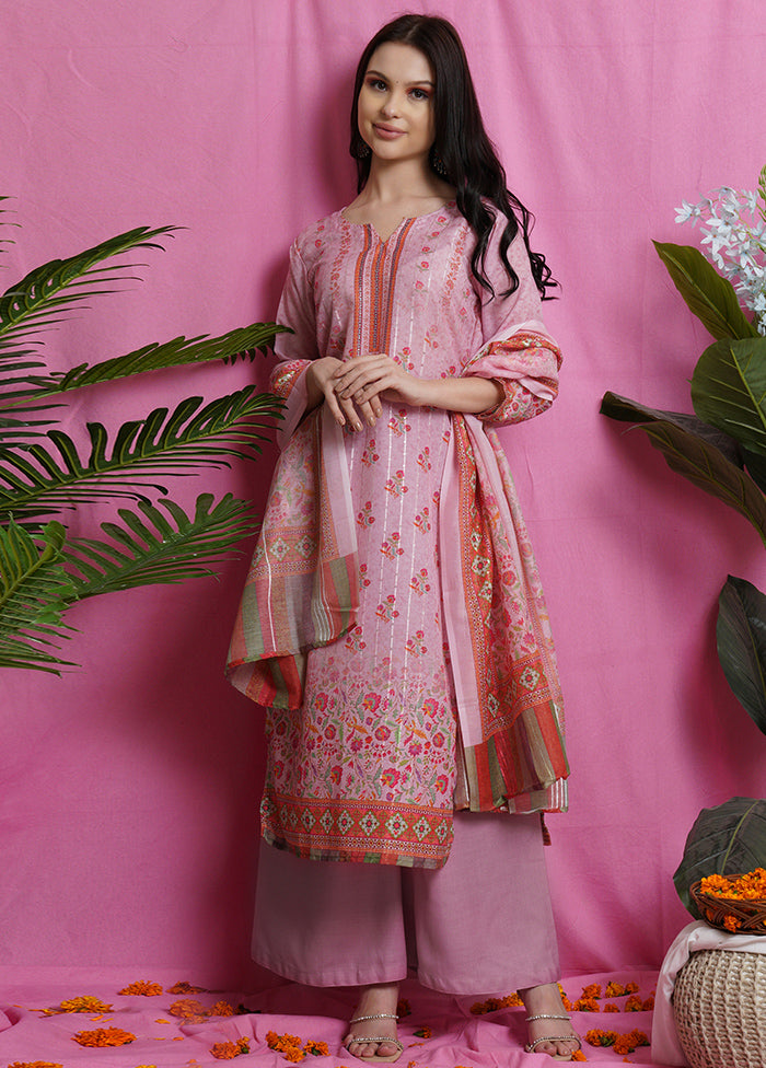 3 Pc Pink Unstitched Silk Suit Set