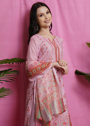 3 Pc Pink Unstitched Silk Suit Set