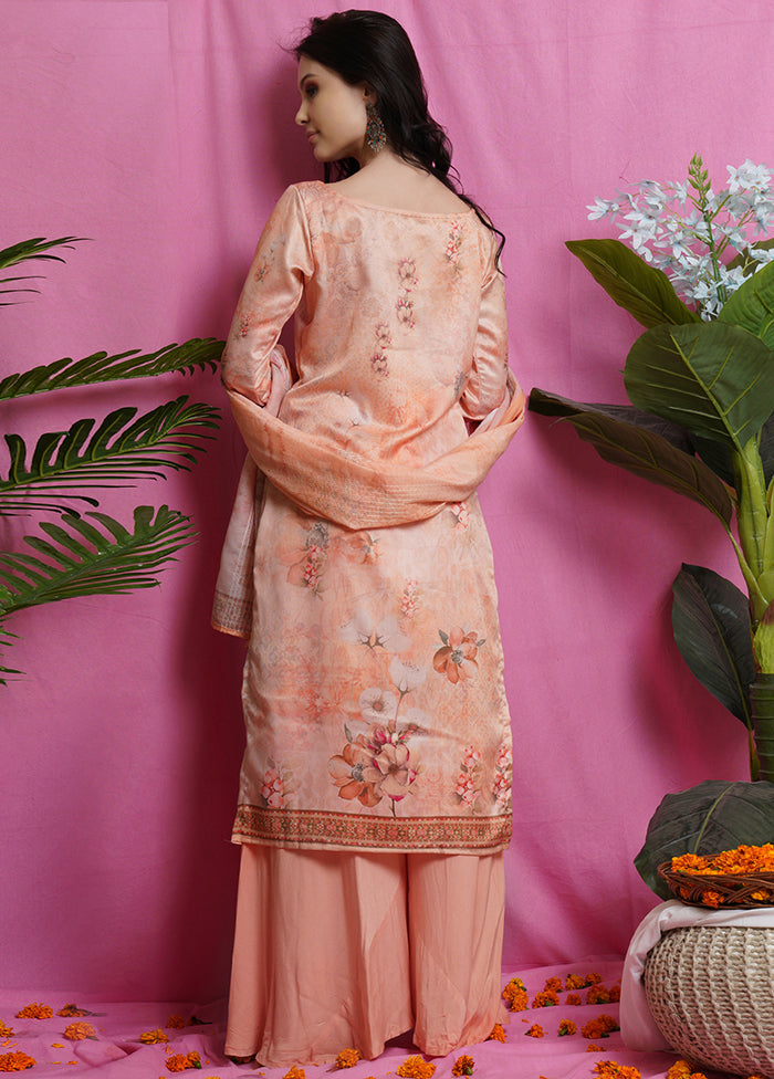 3 Pc Peach Unstitched Silk Suit Set