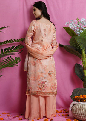 3 Pc Peach Unstitched Silk Suit Set