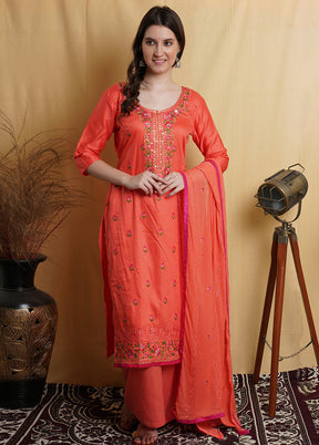 3 Pc Peach Unstitched Cotton Suit Set