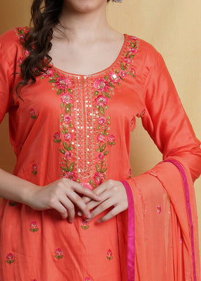 3 Pc Peach Unstitched Cotton Suit Set